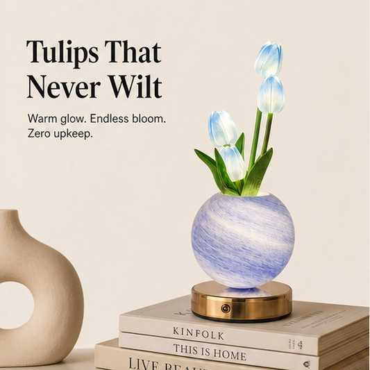 Petalume – Glass Tulip Bouquet Night Light with Warm Ambient Glow + 50% OFF