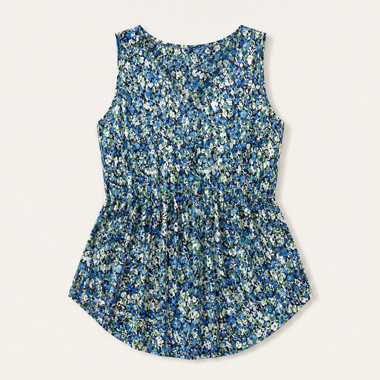 Willowmere – Flowy Pleated Peplum Sleeveless V-Neck Tank Top + 50% OFF