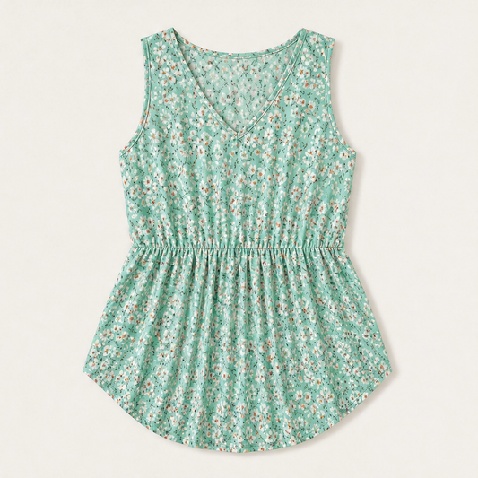 Willowmere – Flowy Pleated Peplum Sleeveless V-Neck Tank Top + 50% OFF