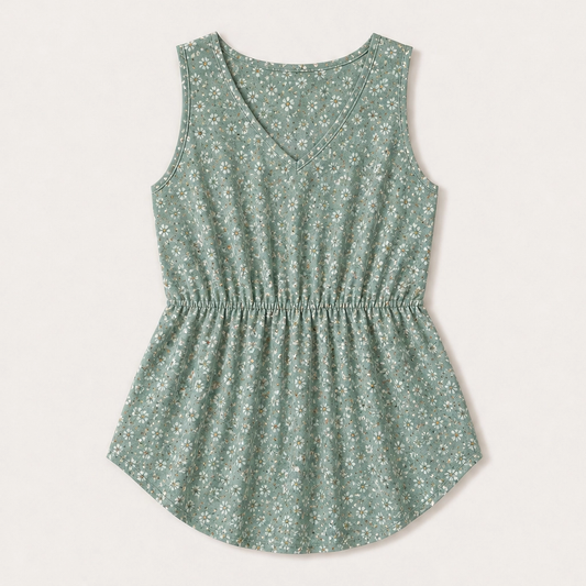 Willowmere – Flowy Pleated Peplum Sleeveless V-Neck Tank Top + 50% OFF